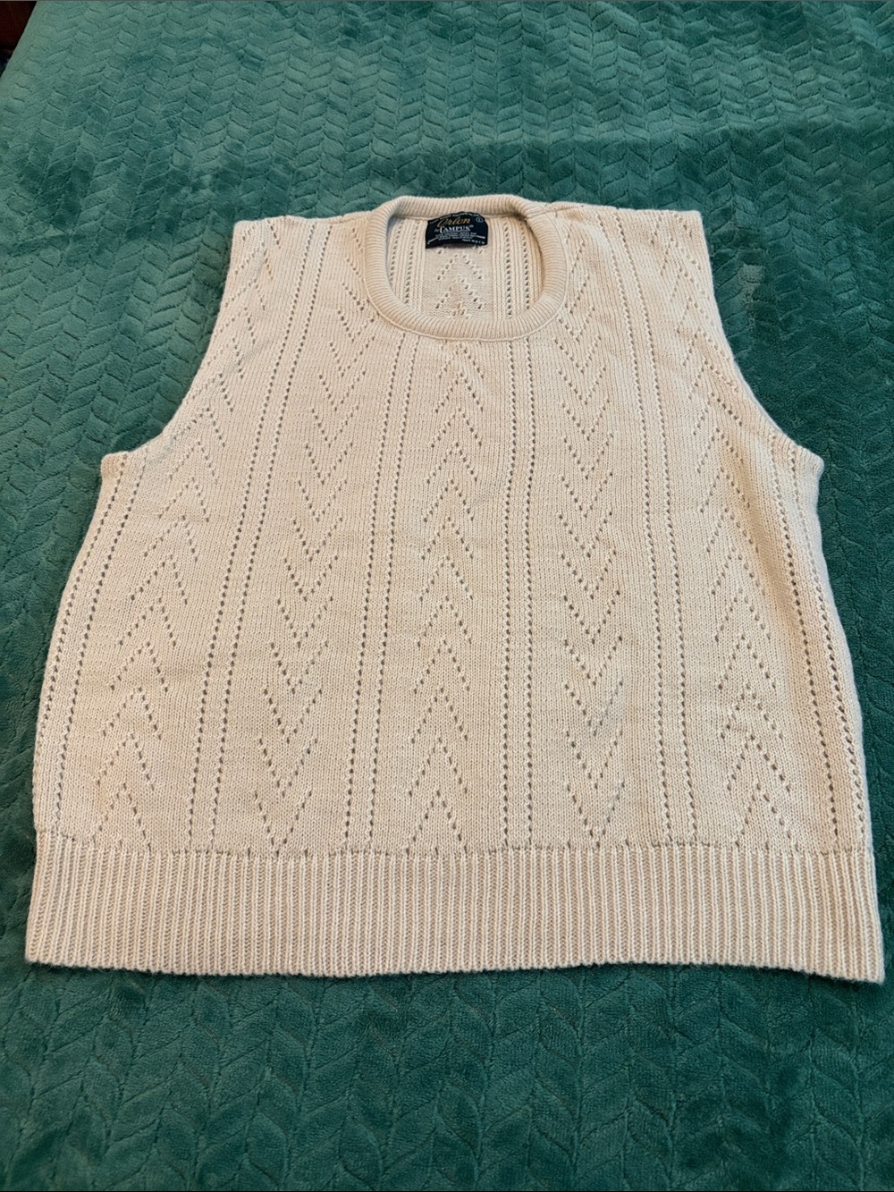 Vintage 70’s Sweater Vest Orlon By Campus Cream Crew Neck Large Preppy Unisex